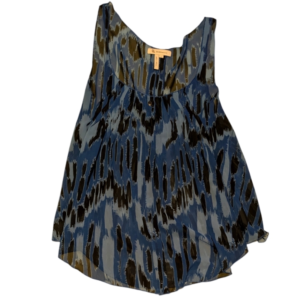 BCBGeneration Blue Abstract Top Print Flowy Lightweight Y2K Dopamine Tank, Large